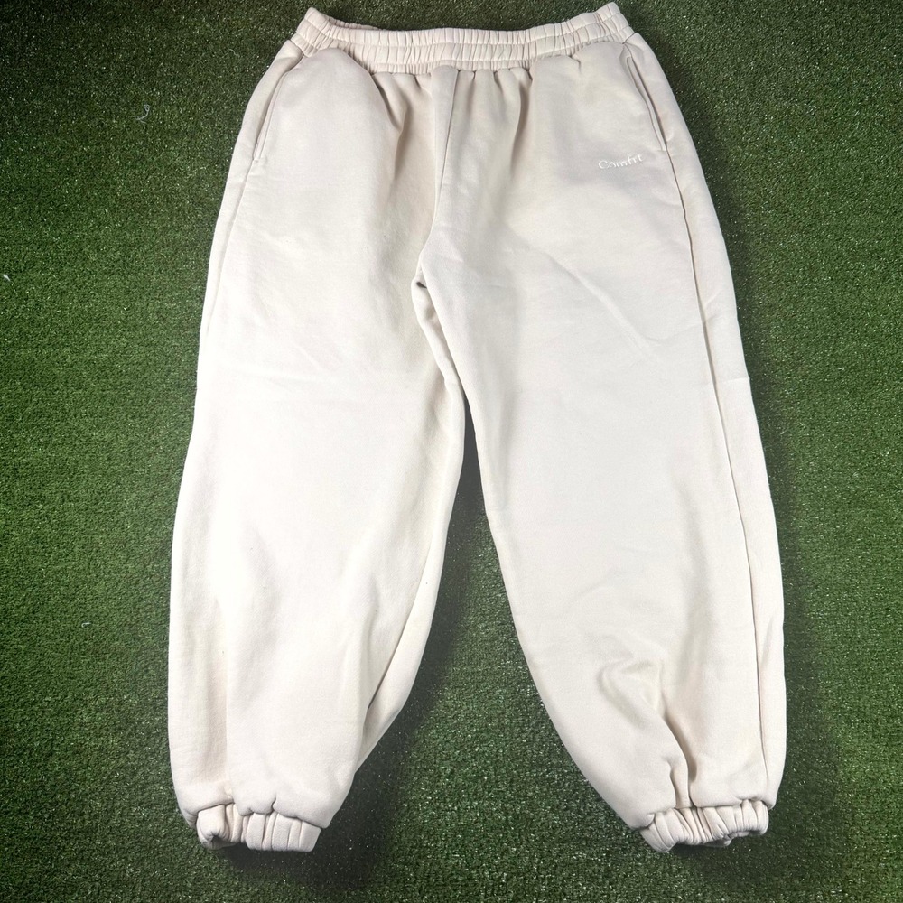 Comfrt Cream Fleece Jogger Sweatpants Baggy Elastic Waist Cuffs Neutral 0658
